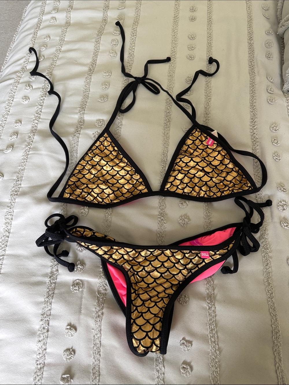 Gold Scale Triangle Bikini with Black Trim